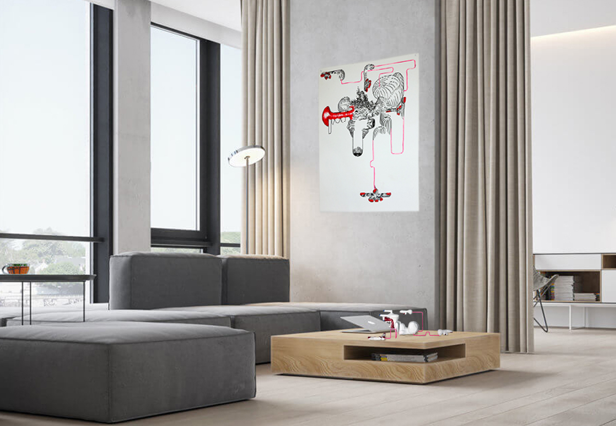 drawing of abstract breakdancer on wall
